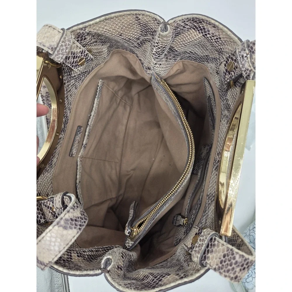 GILI Got It Love It Leather Snakeskin Slouchy Hobo Bag Brown Gold Double handle